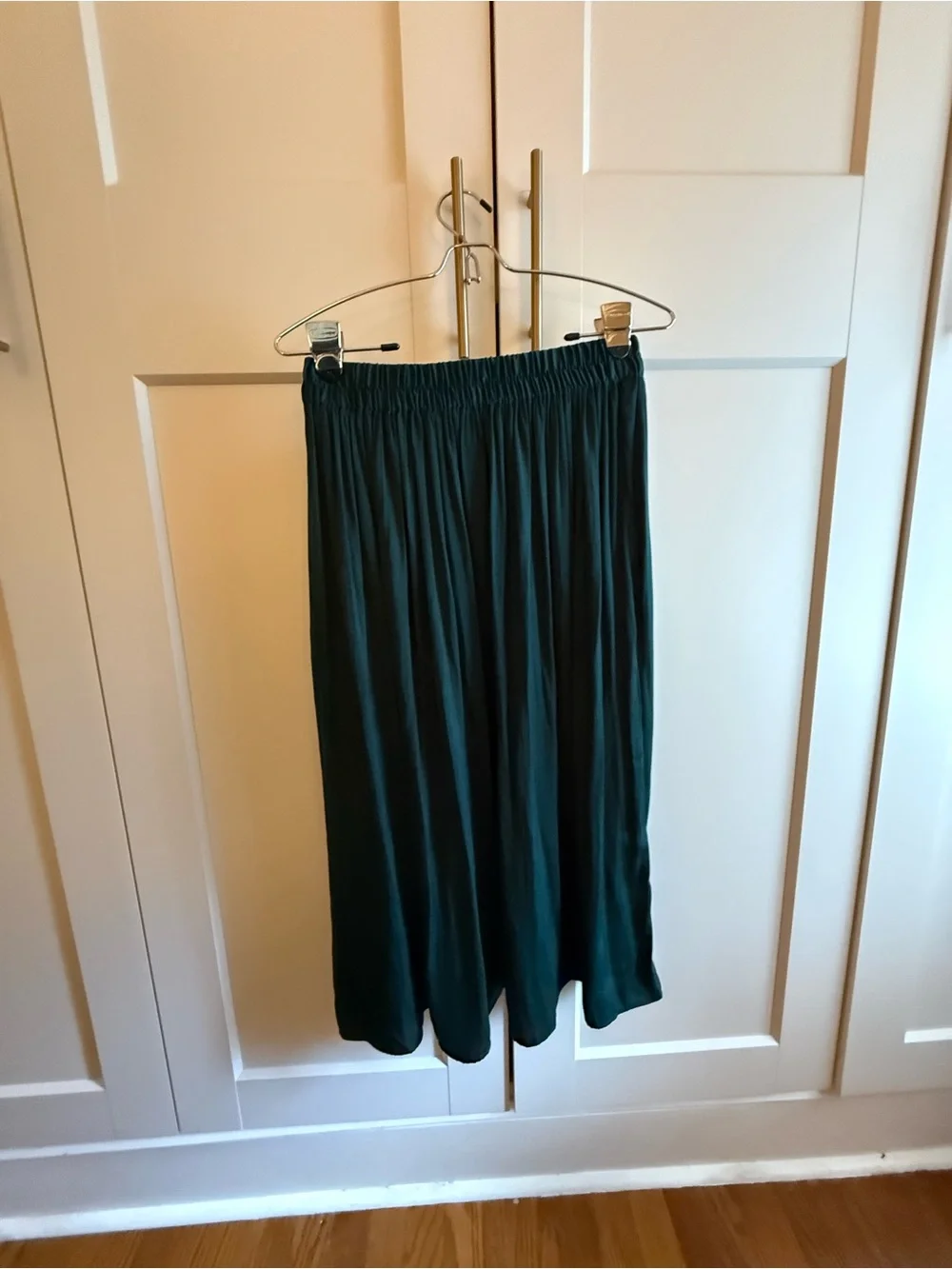 Dark Green Monoprix Femme Midi Skirt with Elastic Waistband